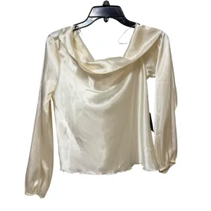 Express Womens Ivory Satin Off The Shoulder Asymmetric Long Sleeve Top NWT‎ M thumbnail 2