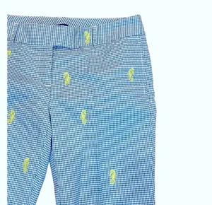 J.Crew Blue White Gingham Lime Green Embroidered Seahorse Pants Lightweight 8 thumbnail 2