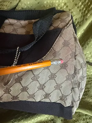 Patterned Beige and Brown Cosmetic lunch Bag with Black Trim Tan thumbnail 7