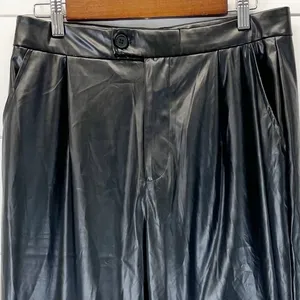 H Halston Faux‎ Leather Pants Women Small Straight Leg Corporate Goth Grunge thumbnail 4