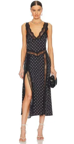 INTIMATELY FREE PEOPLE Bad For You Slip Dress ~ Black Polka Dot Print Lace L NWT thumbnail 1