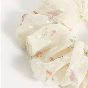 Free People Cottage Boho Floral White Large Fluffy Hair Scrunchie Accessory thumbnail 4
