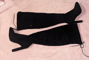 Black suede thigh-high boots  thumbnail 6