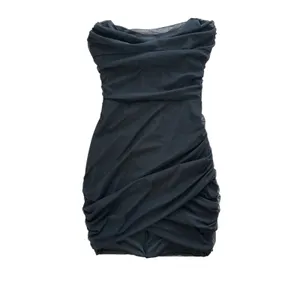 Leau Caro Corset Mini Dress Size Small‎ Black Strapless Ruched Bodycon Mesh thumbnail 4