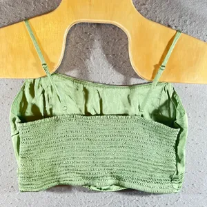 1275 | Aerie Satin Smocked Back‎ Cropped Cami Tank Top Green Womens Large thumbnail 2