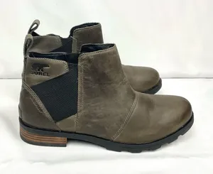 SOREL Emelie Chelsea Boots Olive/Brown Ankle Boot Sz 9.5 Waterproof Leather thumbnail 1