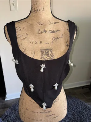 Pretty Little Thing SHAPE BLACK EMBELLISHED CORSET TOP CO-ORD thumbnail 2
