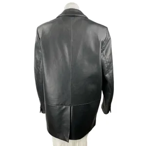 Zara Womens Black Faux Vegan Leather Long Sleeve Button Blazer Coat Jacket Sz M thumbnail 2