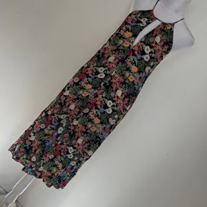 Zara Woman Floral Halter Midi Dress Black Multi Keyhole Backless XS thumbnail 1