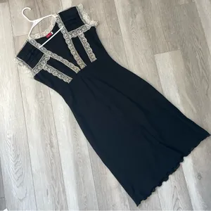 Vintage Gothic Dress lace fit flare midi womens Black medium thin romantic dark thumbnail 1
