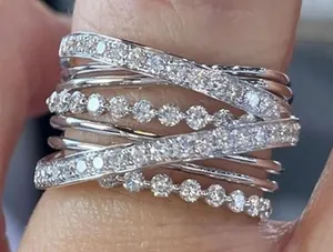White Gold Plated White Cubic Zirconia Cross Ring Set, Size: 7 thumbnail 1