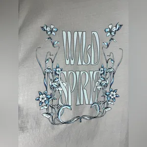 🩶💙100% Cotton Wild Spirit Floral Graphic Boho Tee in Smoky Light Blue Size XXL thumbnail 2