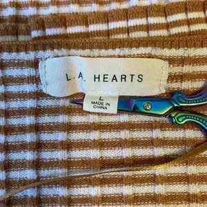 LA Hearts Womens Brown White Striped‎ Ribbed V-Neck Cropped Sweater Large thumbnail 3