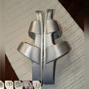 Shade & Shore Silver Slide Sandals Adjustable straps 8 Ladies new thumbnail 4