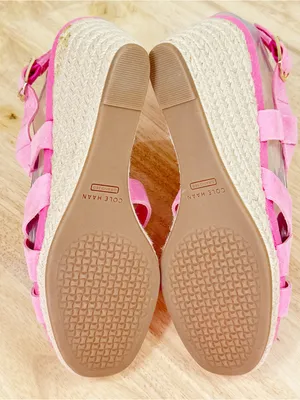Cole Haan Crystal Espadrille Strappy Faux Suede Wedge Sandal Pink Size 7 thumbnail 9