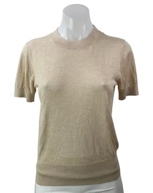 REISS Women's Beige Short Sleeves Knit Crew Neck Pullover Sweater Top Size S thumbnail 1