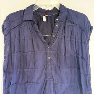 Anthropologie Pilcro and the Letterpress Navy Blue Relaxed Fit Cotton Blouse XS thumbnail 2