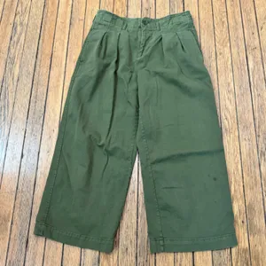 Maeve Anthropologie Cropped Wide Leg Pleated‎ Olive Green Pants Size 8 thumbnail 8