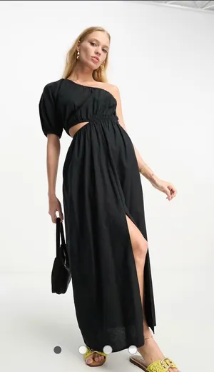 ASOS Linen One Shoulder Midi Dress thumbnail 1