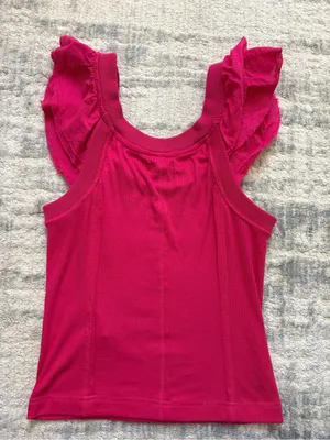 Anthropologie Hot Pink Ruffled Sleeve Ribbed Tank thumbnail 2
