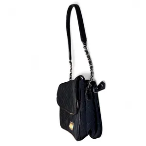 Vera Bradley Black Quilted Microfiber Shoulder Bag Chain Patent Strap thumbnail 7