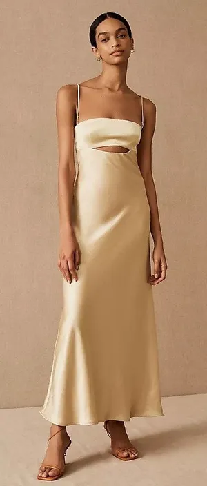 BEC & Bridge Carrie Yellow Satin Silk Sleeveless Cutout Cami Slip Midi Dress 4 thumbnail 1