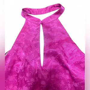 ZARA Jacquard Halter Corset Cropped Keyhole Top Button Side Zip Hot Pink Size M thumbnail 2