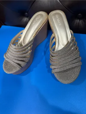 Urbane Champagne Glitter Strappy Wedge Sandals thumbnail 2