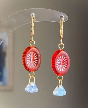Handmade retro vintage cute whimsical style quality Czech glass beads unique dangle earrings❤️ thumbnail 3