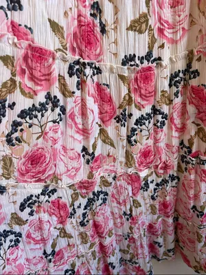 Hot Kiss Pink and Cream Floral Smocked Midi Dress thumbnail 2