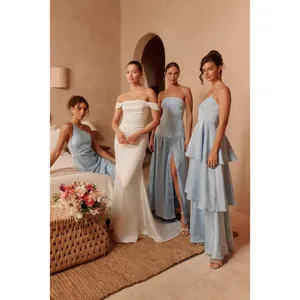 Lulus Torri White Satin Off-the-Shoulder Maxi Dress Size small Bridal classic thumbnail 4