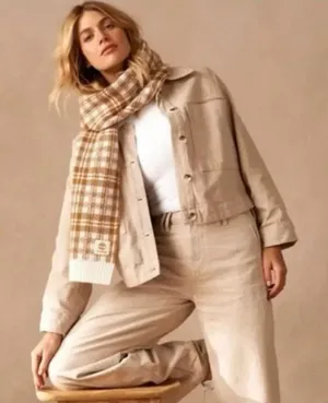Timberland‎ Plaid Knit Scarf Brown White OS Acrylic Winter Cold Weather T101808 thumbnail 1