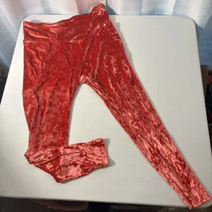 Fabletics High Waisted 2XL Strawberry Red Crushed Velour‎ Crossover Leggings Y2K thumbnail 1