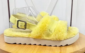 Koolaburra by Ugg Fuzz'd Out Faux Fur Sandals‎ Yellow 9 Slingback thumbnail 1
