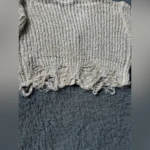 BKE knit oversized, cropped cardigan sweater. Size S, frayed hem, neutral colors thumbnail 7