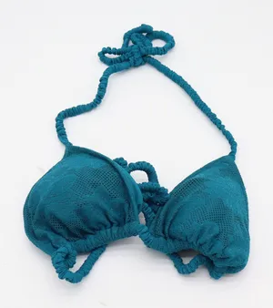 Aerie Bikini Top Womens M Real Good Triangle Teal Textured Eyelet Excellent thumbnail 1