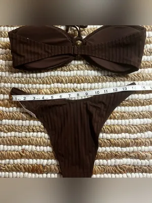 Aerie NWT Classic Bandeau large rib Bikini Set in Dark Chocolate Brown thumbnail 6