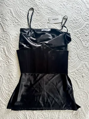 Heiress Beverly Hills Black Corset Satin Slip Dress in Black thumbnail 3
