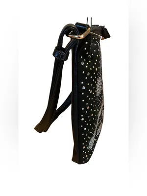 Musical Themed Rhinestone Embellished Black Faux Leather Crossbody Bag thumbnail 5