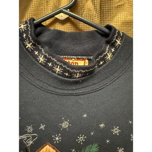 VTG Top Stitch 90s Blue Snow Birdhouse Sweatshirt Large Double Collar USA Made thumbnail 5