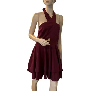 Kayla I Hillier For ALYCE Burgundy Halter Flare‎ Dress SZ L thumbnail 6