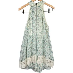Judith March Floral Lace Trim Halter Romper Shorts Blue White M‎ thumbnail 2