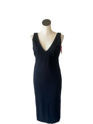 Spanx NWT $178 SPANXshape Ponte V-Neck Sleeveless Midi Dress Black Medium thumbnail 8