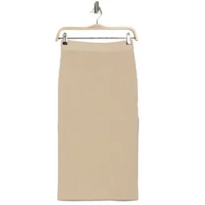 Abound Ribbed Maxi Skirt Womens XL Beige Elastic Waist Back Slit Cotton Blend thumbnail 3