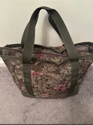 Large Floral Jacquard American Tourister Tote in Olive thumbnail 2