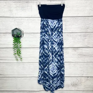 Just Be Blue & White Tie Dye Strapless High Low Maxi Dress Size Medium thumbnail 5