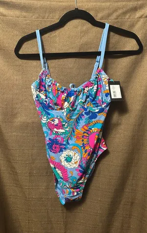NWT Kate Spade New York Tie Front One Piece Swimsuit Spring Water Size Small thumbnail 1
