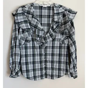 Veronica Beard Plaid Ruffle Blouse Womens 6 Butto Down thumbnail 2