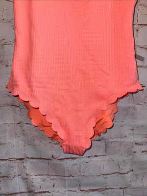 Aerie Women’s Scallop-Trim One-Piece Swimsuit Coral scoop back Med full coverage thumbnail 2