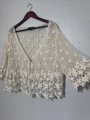 Chris McLaughlin Crochet Lace Floral Cardigan Shrug Cream Plus Size 2X thumbnail 3